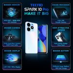 Tecno Spark 10 Pro, 6.8", 256GB + 8GB Ram (Dual SIM), 5000mAh, Pearl White